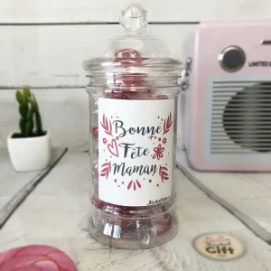 Bonbonnière maman – Bonbon rock cœur x40 – “Bonne fête maman”