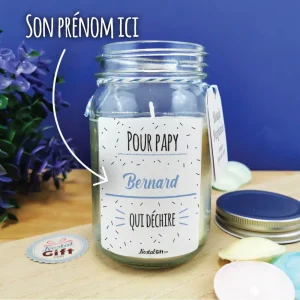 Bougie Jar “Pour papy qui déchire” – cadeau personnalisable