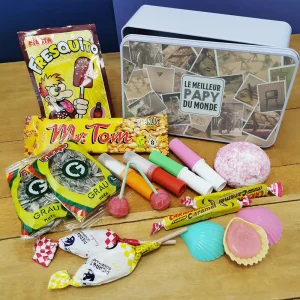 Bonbons des années 70 “Le meilleur papy du monde” (Boîte en metal)