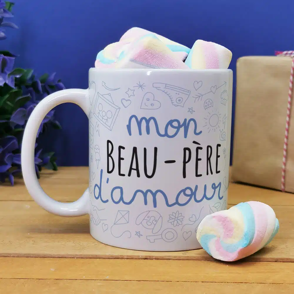 Mug “Mon beau-père d’amour” et ses guimauves torsade x5 – Cadeau beau papa – Image 2