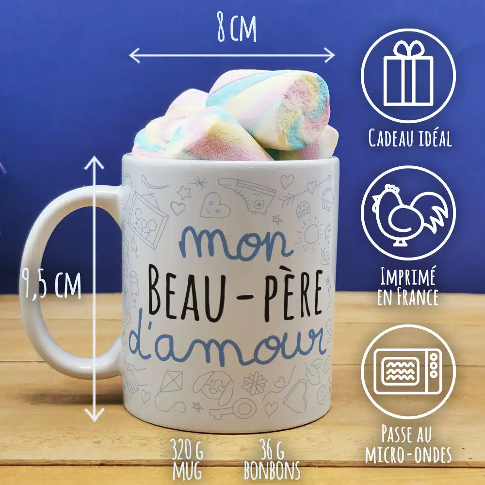 Mug “Mon beau-père d’amour” et ses guimauves torsade x5 – Cadeau beau papa – Image 5