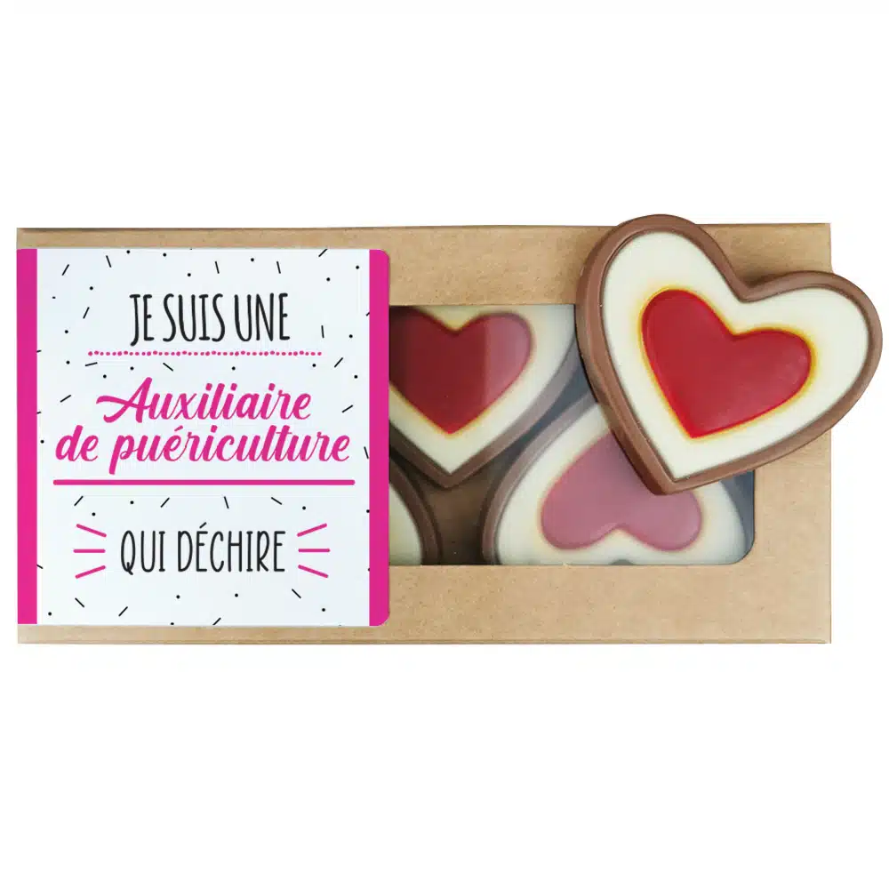Cœurs au chocolat au lait rouge et blanc x4 “je suis une auxiliaire de puériculture qui déchire” – Image 4