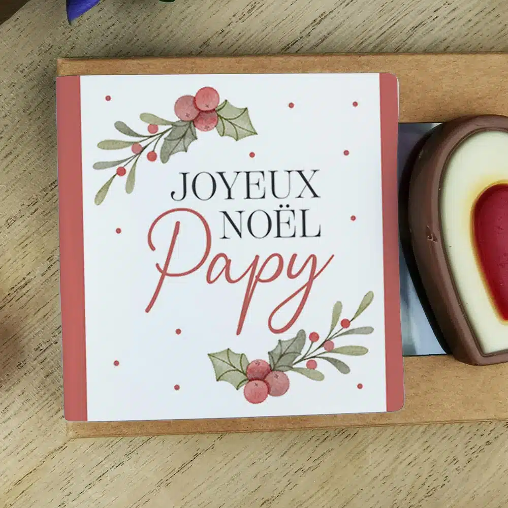 Cœurs au chocolat au lait rouge et blanc x4 “Joyeux Noël Papy” – Cadeau de Noël – Image 5
