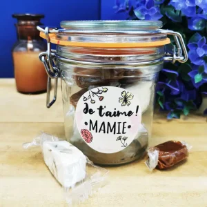 Bocal LE PARFAIT – “Je t’aime mamie” caramel et nougat – 150g (5 nougats – 10 caramels)