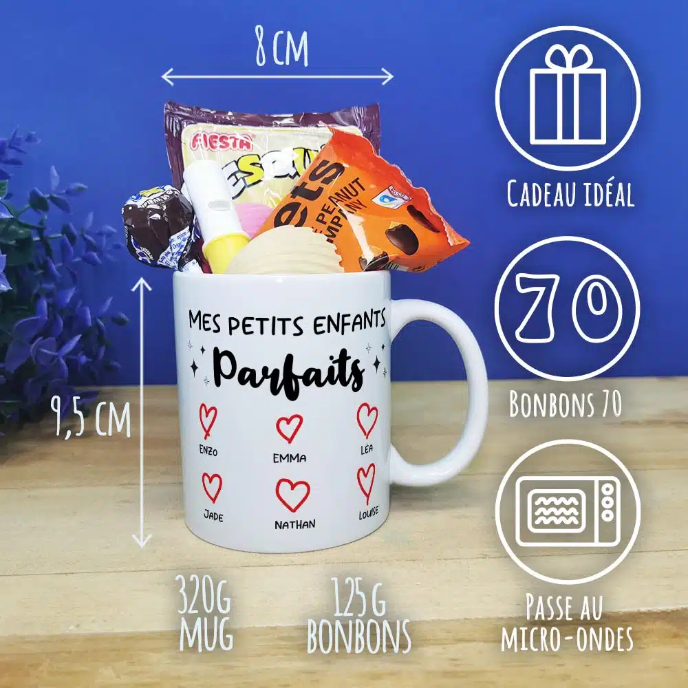 Mug bonbon années 70 “Mes petits enfants parfaits” cadeau mamie et papy personnalisé – Image 5